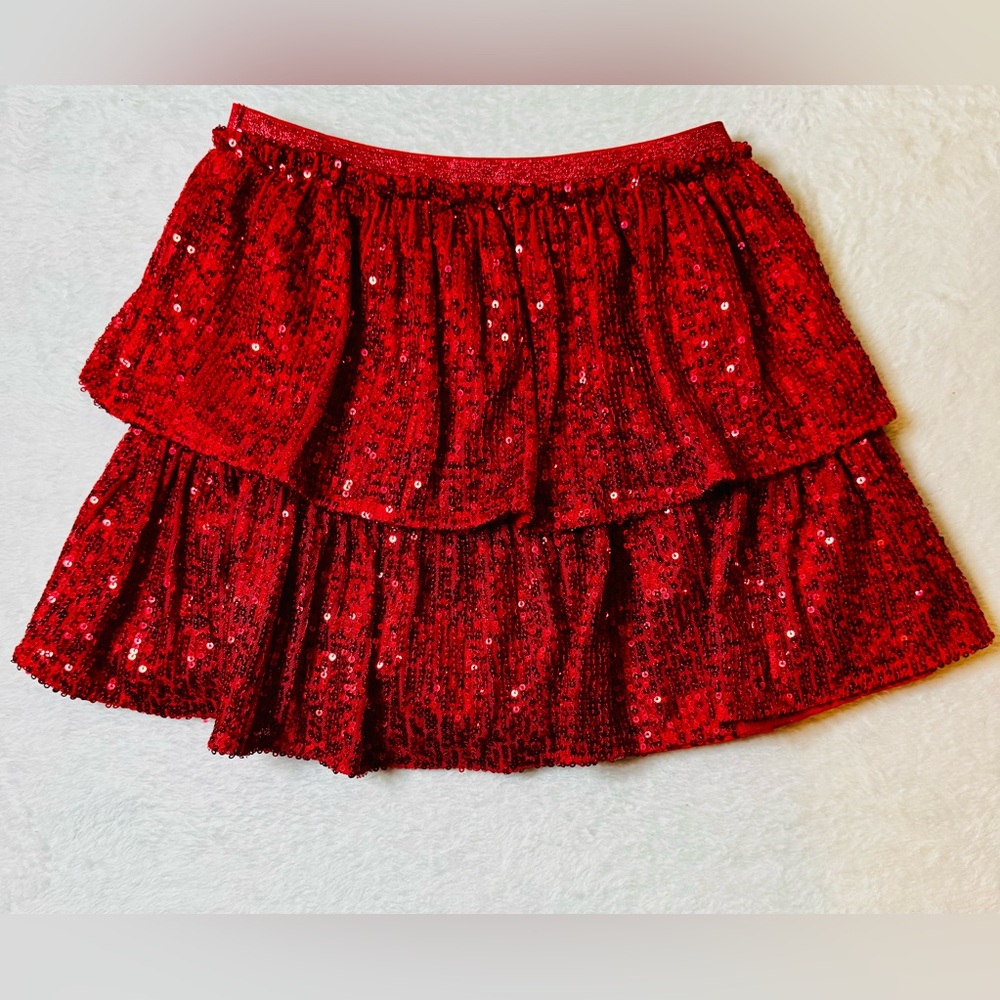 Cat & Jack XS (4/5) Red Sequin Tiered Skirt